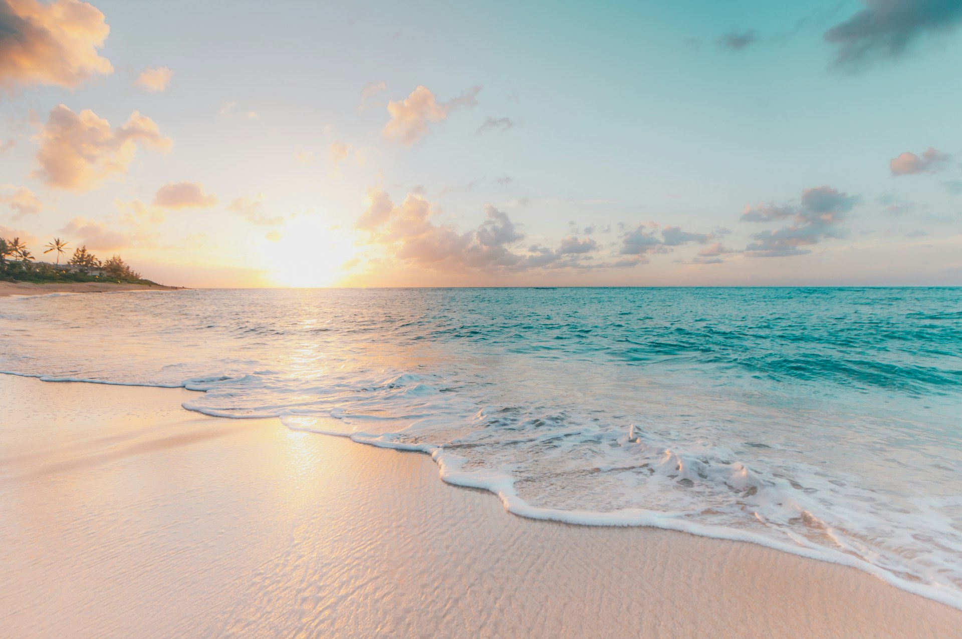 Caribbean coastline at golden hour